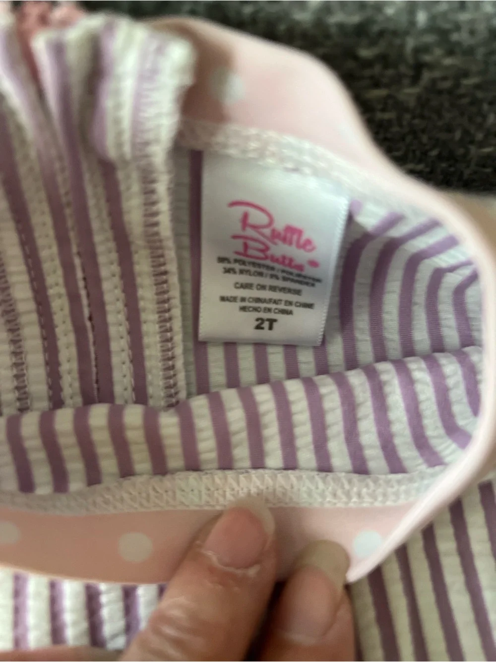 RuffleButts Lilac Striped Seersucker One Piece Girl’s Swimsuit